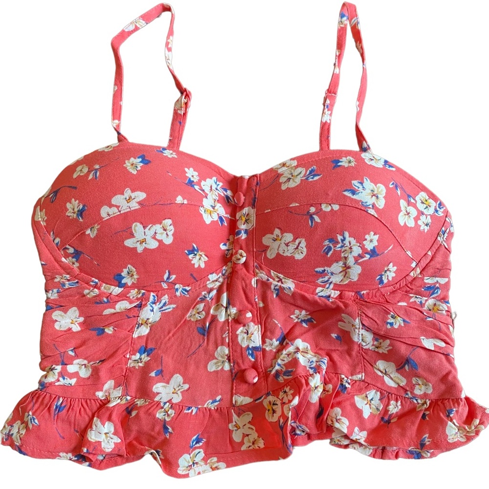 Sim & Sam Salmon Colored Floral Smocked Crop Top